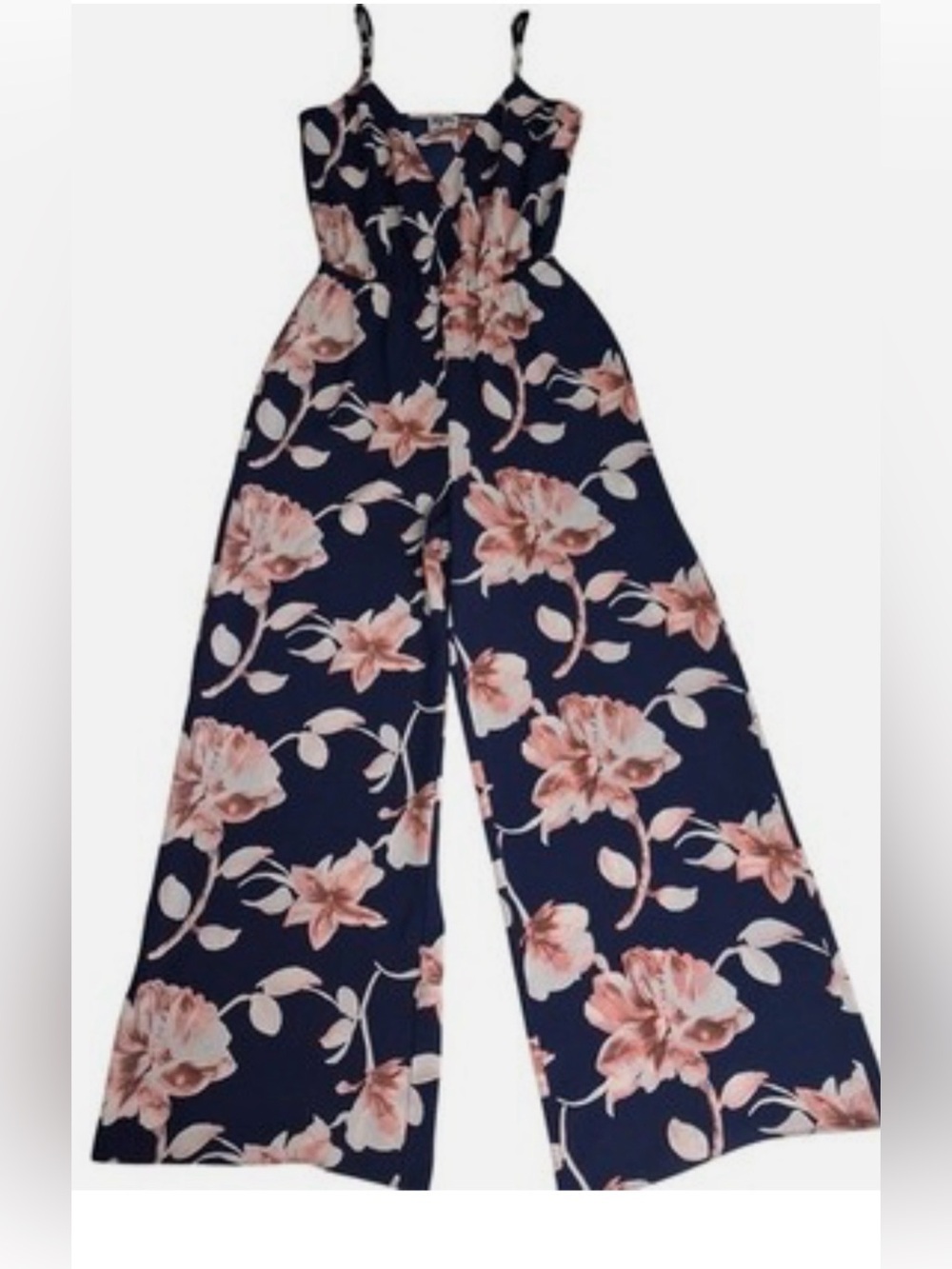Medium-Show Me Your Mumu Jagger Floral Wide-Leg Jumpsuit - Navy with Pink Flower